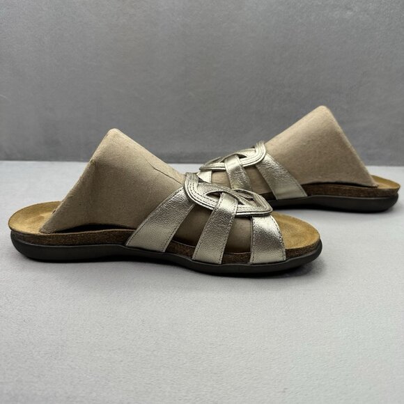 Naot Liv Womens Size 7 Sandals Radiant Gold Leather Flats Slide Cork Footbed - Picture 5 of 8